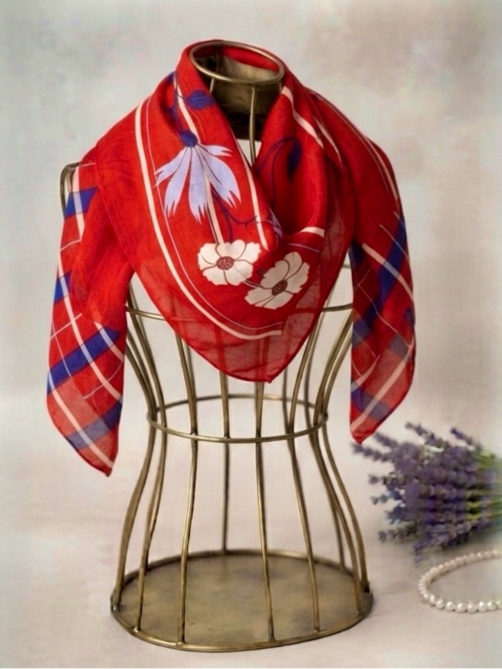Monique Martin Vintage Red Silk Scarf